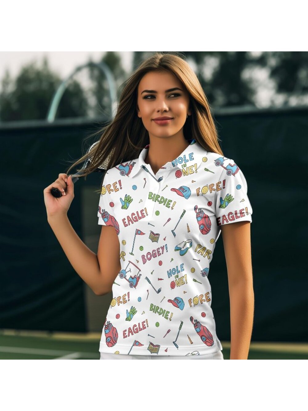 Women Golf Doodle Short Sleeve Quick Dry Tennis Shirts Athletic Yoga Tops - Picture 3 of 6